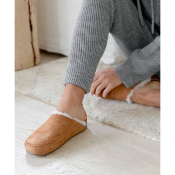 NWOT Jenni Kayne Suede Shearling-Lined Slip On Moc Clog Saddle Brown Size 39 - Picture 1 of 10
